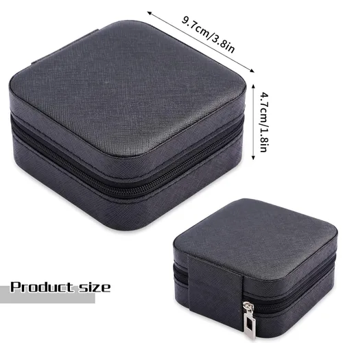Vista 4 de Mini joyero portátil de viaje de cuero para joyas, organizador de anillos, caja de regalo de almacenamiento, para niñas y mujeres (negro).