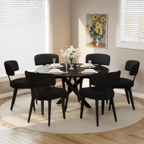 Vista 20 de Juego de mesa de comedor de madera para 2, mesa de cocina redonda de 36 pulgadas con 2 sillas de comedor Boucle, mesa de MDF con patas de metal