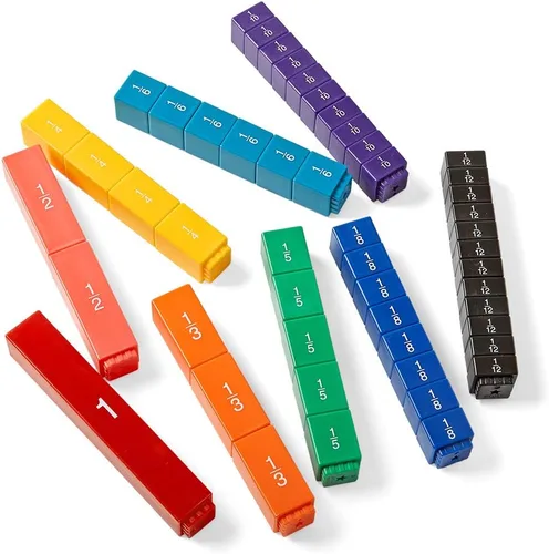 Vista 6 de Hand2mind - Juego de cubos de torre de arcoíris de fracciones, equivalencia de fracciones, materiales de bloques matemáticos Montessori para niños