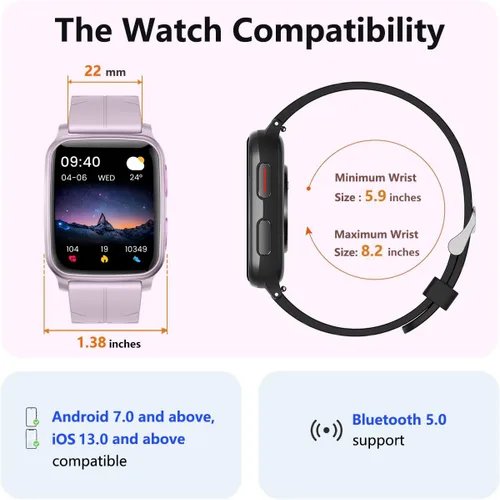Vista 7 de FITVII Rastreador de fitness, reloj inteligente con monitor de presión arterial, frecuencia cardíaca y oxígeno en sangre 24/7, monitor de sueño