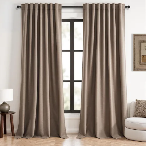 Vista 31 de Topfinel Cortinas opacas, blanco beige, 2 paneles, ventanas pequeñas, textura, mezcla de lino, bohemia, abedul, rural, gancho, bolsillo trasero