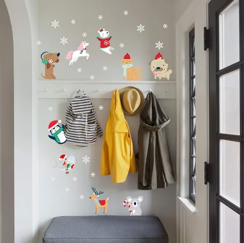 Vista 6 de Paper Riot Co. Calcomanías de pared de animales de nieve, lindos personajes, Navidad, vacaciones, adhesivo extraíble para aula, habitación de niños