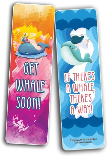 Vista 5 de Divertidos marcadores de juegos de palabras de ballenas (paquete de 12) – Regalos únicos para regalos para niños, niñas, niños, adolescentes