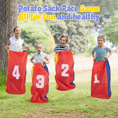 Vista 3 de Redllo 26 bolsas de carreras de sacos de patatas para juegos al aire libre para niños y adultos, bandas de carreras de 3 patas, con huevos