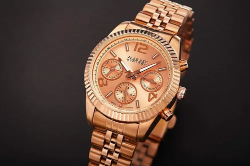 Vista 5 de August Steiner AS8103 - Reloj multifunción para mujer, 3 subesferas día, fecha y GMT - Bisel con bordes de monedas en pulsera de acero inoxidable