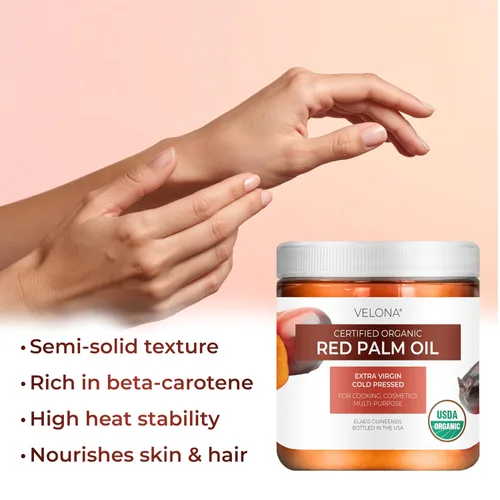 Vista 5 de velona Aceite de palma roja orgánico certificado por la USDA, 2 onzas líquidas, grado alimenticio y cosmético, en frasco, virgen extra, prensado