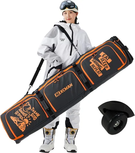 Vista 7 de XCMAN Bolsa de snowboard con ruedas de 63 a 75 pulgadas de longitud ajustable para botas de snowboard de viaje aéreo