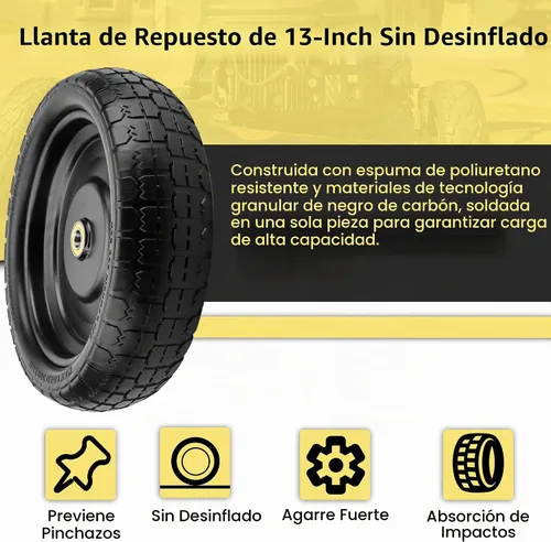 Vista 4 de Ruedas de 13 pulgadas para carritos Gorilla - Neumáticos de repuesto resistentes para carritos Gori-lla, neumático sin cámara de 13" para carritos