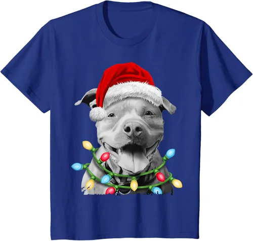 Vista 54 de Pit Bull Santa - Camiseta de perro con luces para árbol de Navidad para niños, Negro, S