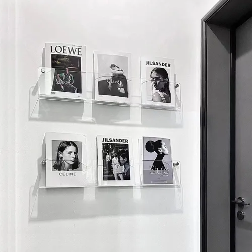 Vista 5 de DuvinDD Paquete de 2 soportes acrílicos para revistas, soporte para folletos, soporte de pared de 24 pulgadas, estante colgante transparente