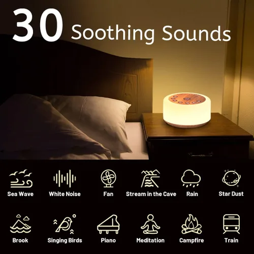 Vista 2 de ColourNoise Máquina de sonido Máquina de ruido blanco, 12 colores, luces nocturnas, máquina de ruido marrón con 30 sonidos relajantes, máquina