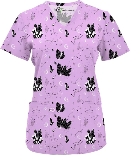 Vista 3 de Conjunto médico de enfermería para mujer, camiseta estampada GT 4FLEX y pantalón deportivo, piedra preciosapantalón negro, talla XL, GemstoneBlack