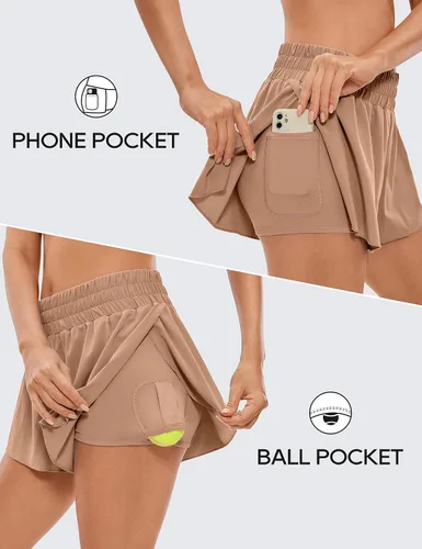 Vista 25 de CRZ YOGA Pantalones cortos de correr 2 en 1 para mujer, cintura alta, secado rápido, para atletismo, gimnasio, descanso, entrenamiento, lindas