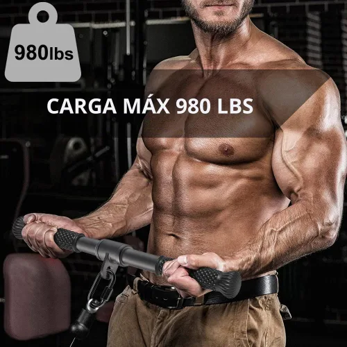 Vista 5 de SELEWARE Accesorios de máquinas de cable de barra recta giratoria para gimnasio, barra de tracción barra de presión con mango de goma