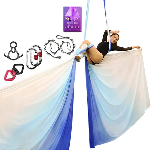 Vista 20 de Set de Equipo Deluxe de Sedas Aéreas - Hamaca Aérea de Yoga de 11 Yardas para Acrobacia, Artes Circenses, Danza (L:10m W:2.8m)
