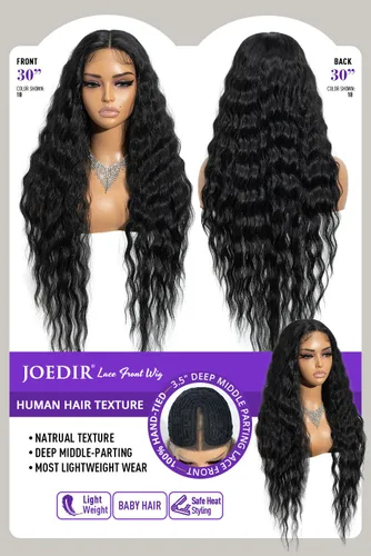Vista 3 de Joedir - Peluca de 30 pulgadas de largo con encaje frontal, cabello ondulado profundo, parte superior, cabello natural superior con abuelitos