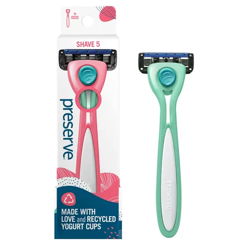 Vista 10 de Preserve Shave 5 Maquinilla de afeitar recargable de cinco hojas, hecha de materiales reciclados, rosa coral