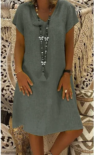 Vista 2 de Kiosan Vestidos de verano 2023 Vestido de trabajo sin mangas de manga corta sólido con cuello en V vestido casual de mujer vestido maxi