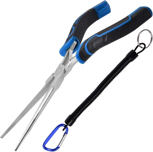 Vista 8 de SPEEDWOX Alicates de punta de aguja de largo alcance de 7 pulgadas con dientes, alicates de bucle de alambre de precisión extra largos con cordón