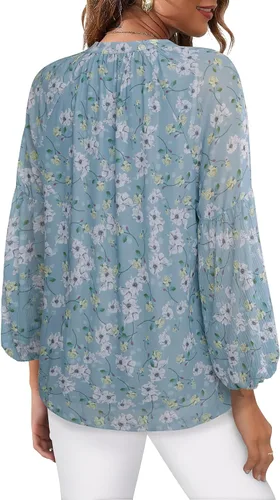 Vista 3 de VAFOLY Blusas campesinas para mujer, de manga larga, estilo bohemio, casual, cuello en V, escalonadas