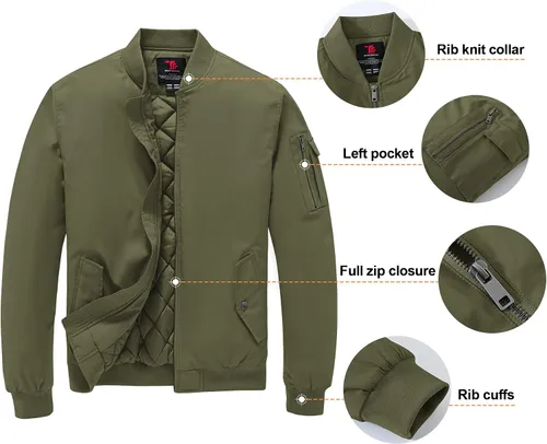 Vista 4 de Gopune Chaqueta bomber resistente al viento para hombre, abrigada y acolchada para invierno