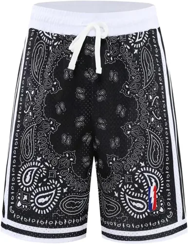 Vista 2 de BOOMLEMON Pantalones cortos de baloncesto para hombre, pantalones cortos de entrenamiento atléticos de cachemira, pantalones cortos de malla