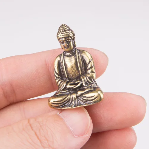 Vista 4 de ZORZA 2 mini estatuas de Buda de latón resistentes para meditación, postura sentada, pequeña figura de Buda Sakyamuni para decoración de Feng Shui