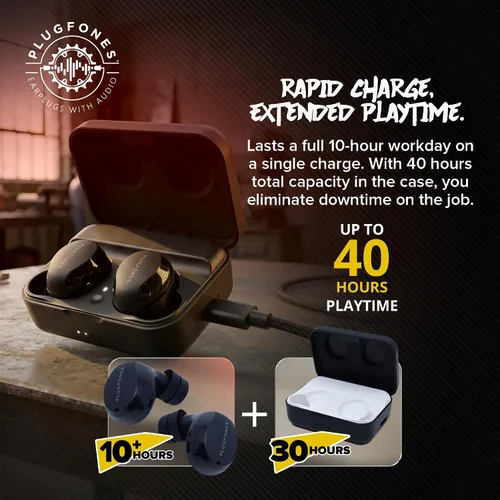 Vista 5 de Plugfones Sovereign - Audífonos inalámbricos Bluetooth (26 dB, NRR OSHA) ANSI tested hearing protection for work, compliant safety headphones, 40