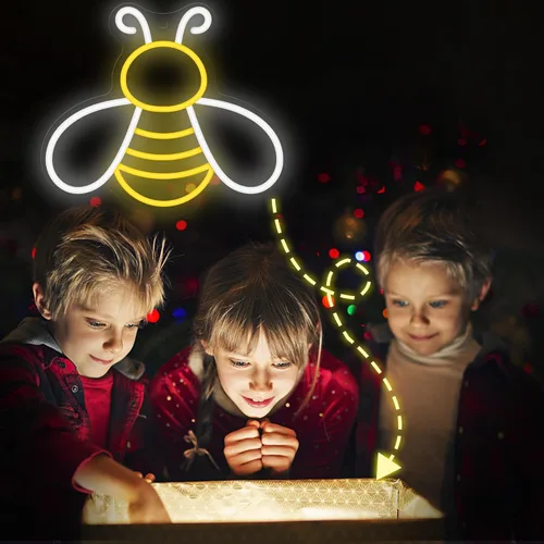 Vista 8 de CoolGift Mart Letrero de neón de abeja - Luz de neón de miel regulable para decoración de pared, decoraciones de fiesta de cumpleaños para el hogar