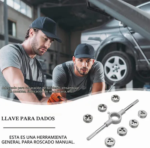 Vista 7 de JONMON Juego de 8 troqueles métricos, troquel de tornillo y soporte de llave ajustable con troqueles M3-M12, roscado y reenhebrado, corte