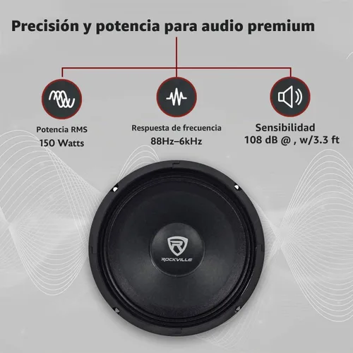 Vista 2 de Rockville RM84PRO - Altavoz para automóvil de rango medio de 8 pulgadas, 4 ohmios SPL, 108dB