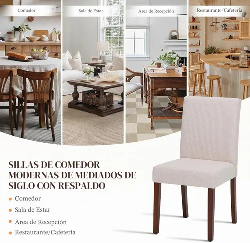 Vista 7 de MALOL Juego de 2 sillas de comedor tapizadas, sillas de comedor de tela, modernas sillas de comedor de madera, sillas auxiliares de cocina, silla