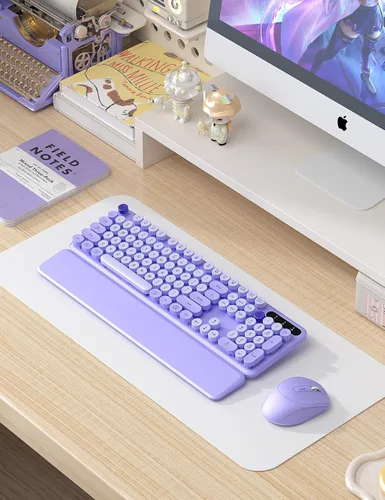 Vista 2 de Combo de teclado y mouse inalámbricos, bonita máquina de escribir Púrpura olvidado