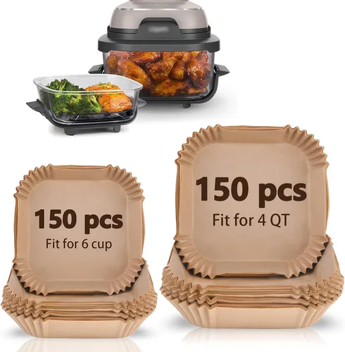 Vista 12 de WMKGG Papel pergamino rectangular para freidora de aire, 100 forros desechables perforados para freidora de aire con 2 alfombrillas de parrilla