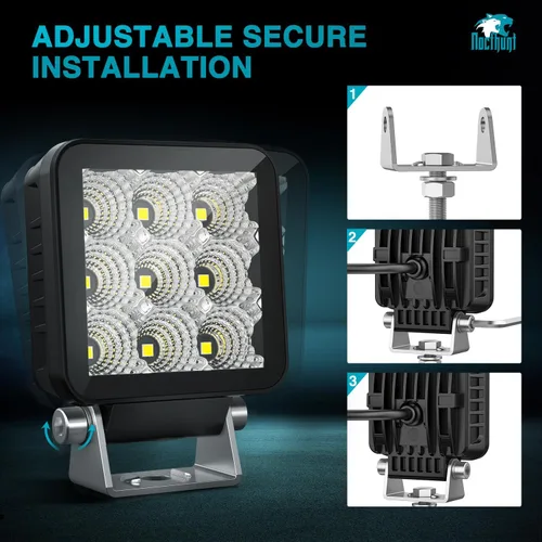 Vista 8 de Nilight Focos LED 2 PCS 3 Pulgadas 9LED Haz de Inundación Súper Delgados Cuadrados Luces de Conducción Lateral Offroad para Zanjas con EMC Integrado
