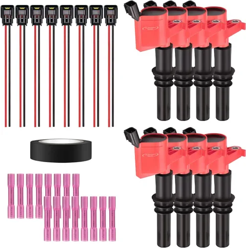 Vista 25 de Juego de 4 bobinas de encendido y arnés de cableado con conector pigtail compatible con Accord Odyssey Acura Saturn 3.0L 3.2L 3.5L V6 C1221 UF242