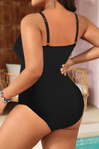 Vista 4 de Aqua Eve 1 Pieza Traje de Baño con control de abdomen de cuello alto talla extra grande para mujeres, Traje de Baño sexy de Malla Fruncida