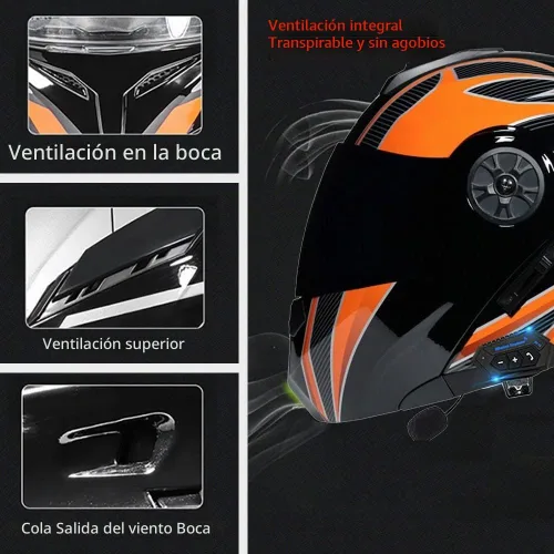 Vista 5 de Casco Modular de Motocicleta Bluetooth Aprobado DOT/ECE de Cara Completa Abatible Anti-Empañamiento Doble Visera Casco con Altavoz Dual Incorporado
