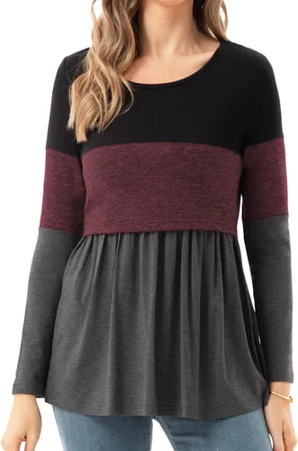 Vista 15 de Bearsland Camiseta de lactancia para mujer, cuello redondo, ropa de embarazo Ajwine Rojo