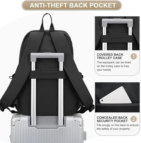 Vista 4 de WEPOET Mochilas para la escuela, adolescentes, niñas, niños, mochila universitaria, mochila de viaje pequeña ligera para hombres y mujeres, a1-Negro