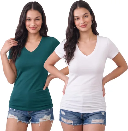 Vista 38 de Emmalise Camiseta de manga corta para mujer, cuello en V, tallas junior y plus