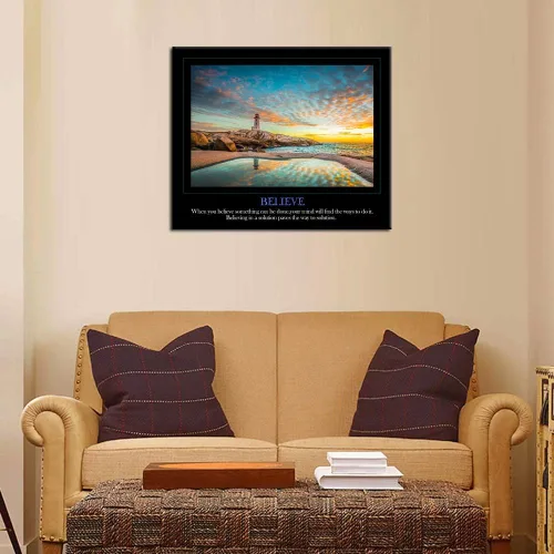 Vista 2 de KREATIVE ARTS Believe - Lienzo con citas, decoración de pared, letreros decorativos familiares, lema inspirador, impresiones en lienzo, inspiración