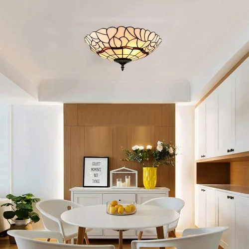 Vista 7 de RUNNUP - Lámpara de techo de cristal Tiffany, estilo retro, para iluminación de techo, instalación fija, atractiva decoración para cocina