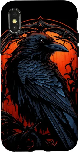 Vista 5 de Funda estética oscura para iPhone 17, diseño de cuervo gótico, diseño de pájaro de cuervo y pájaro oculto