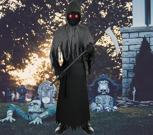 Vista 5 de Disfraz de la parca para niños, disfraz de fantasma para Halloween, disfraz de juego de rol