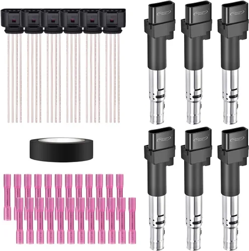 Vista 32 de Juego de 4 bobinas de encendido y arnés de cableado con conector pigtail compatible con Accord Odyssey Acura Saturn 3.0L 3.2L 3.5L V6 C1221 UF242