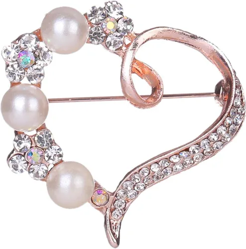 Vista 3 de Guoshang - Broche coreano con diseño de corazón de melocotón y perlas con diamantes de imitación accesorios de ropa para mujer