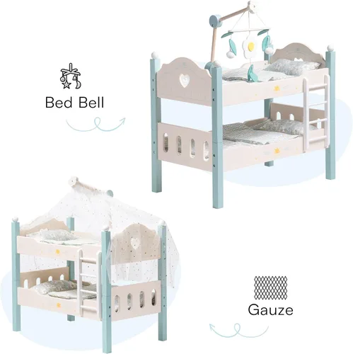 Vista 5 de ROBOTIME Literas de muñeca de bebé, cunas de madera para muñecas de 18 pulgadas, cama apilable para muñecas de muñeca para muñecas americanas