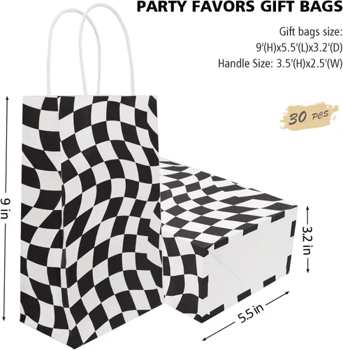 Vista 2 de 30 bolsas de papel a cuadros con asa, bolsas de regalo de carreras a cuadros, tamaño 9 pies de alto x 5.5 pies de largo x 3.3 pies de profundidad