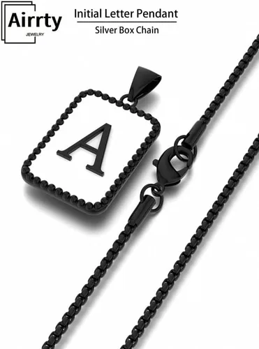 Vista 5 de Airrty Collar con colgante de letra A-Z con inicial para hombres y mujeres, chapado en plata de ley, collares de letras para hombres, caja cuadrada